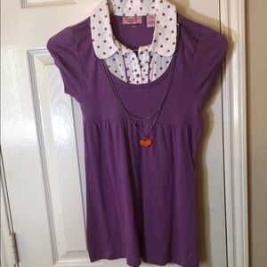 NWT Girls Cute Purple with white Cotton top size Large or 14 / 16